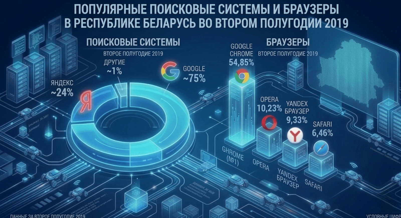 Популярные поисковые системы и браузеры во 2 полугодии 2019 года в Беларуси