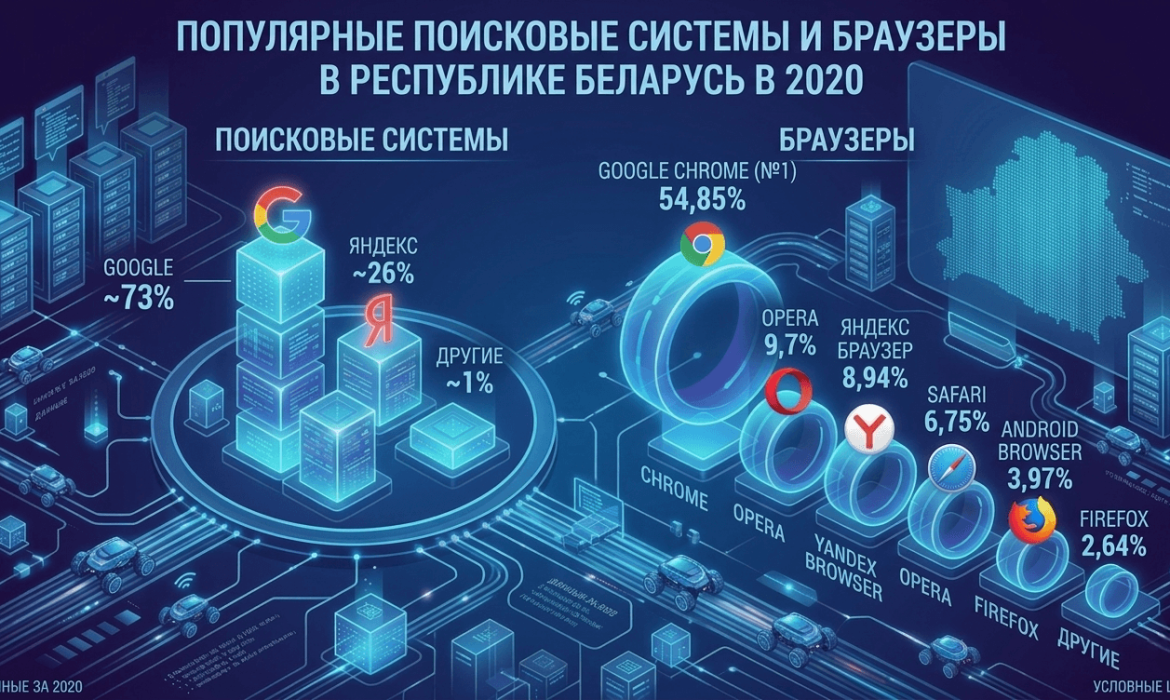 Популярные поисковые системы и браузеры в 1 полугодии 2020 года в Беларуси