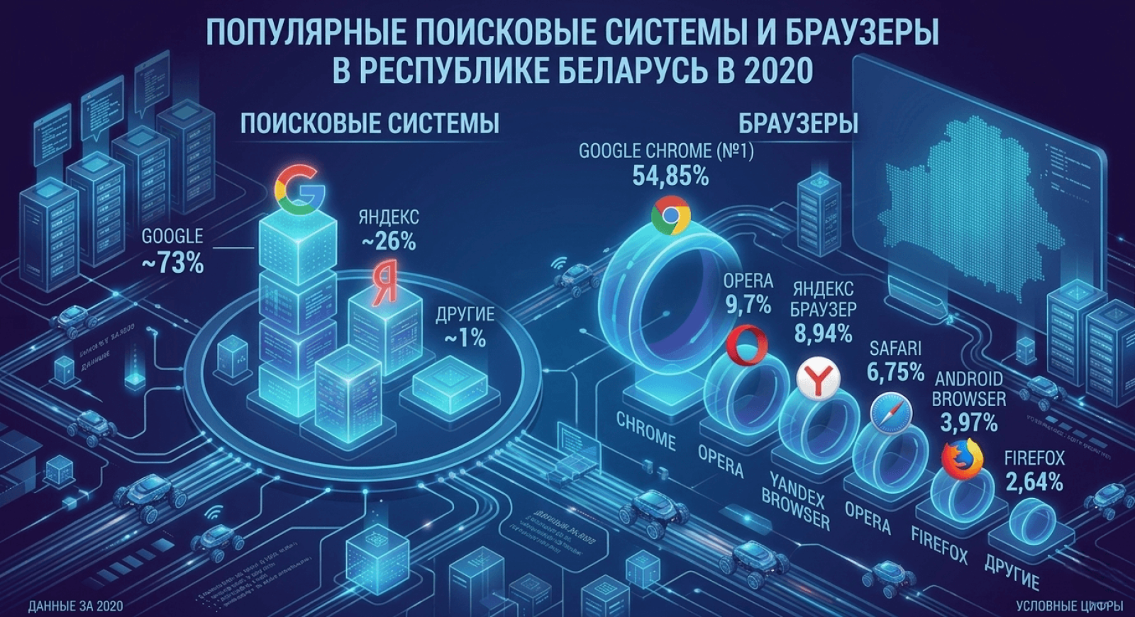 Популярные поисковые системы и браузеры в 1 полугодии 2020 года в Беларуси