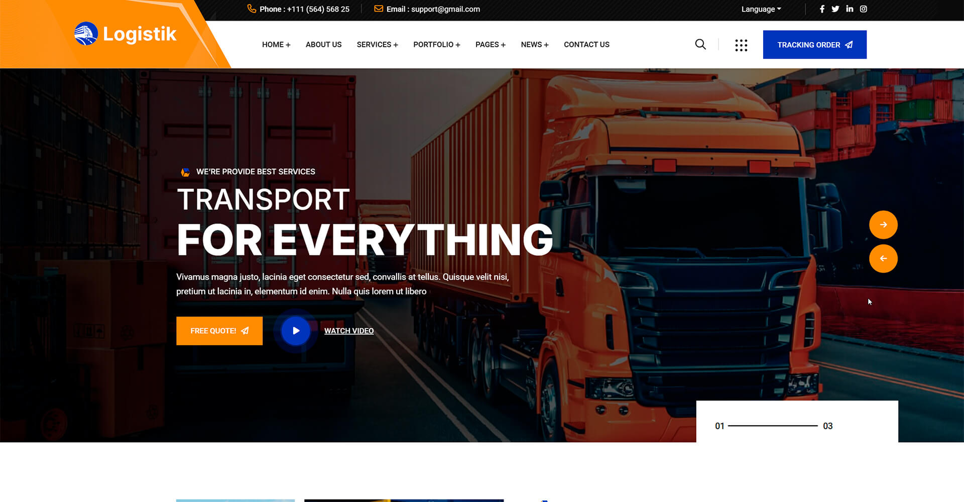 Logistik One — cовременный WordPress-сайт для компаний грузоперевозчиков