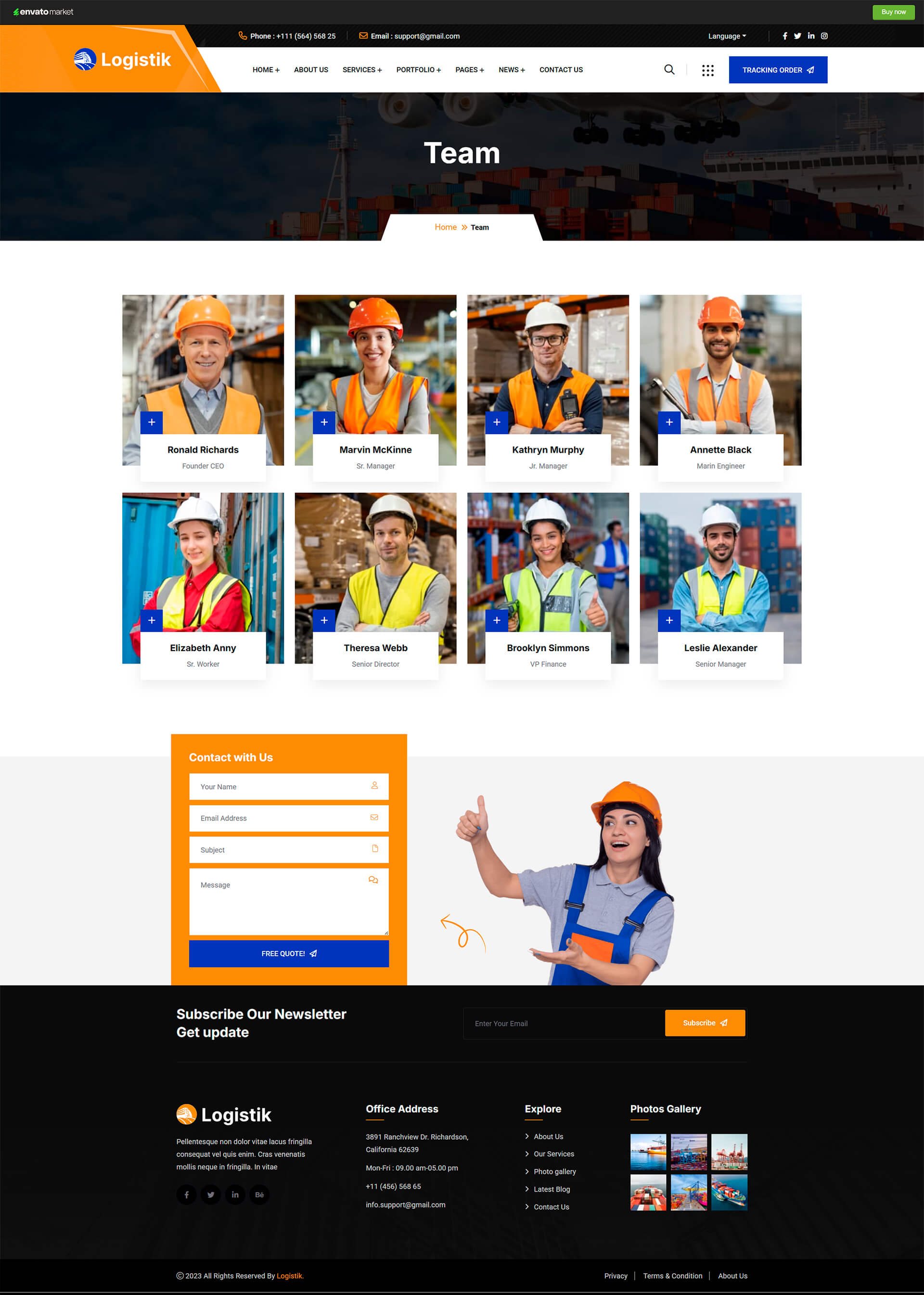 Logistik One — cовременный WordPress-сайт для компаний грузоперевозчиков - команда