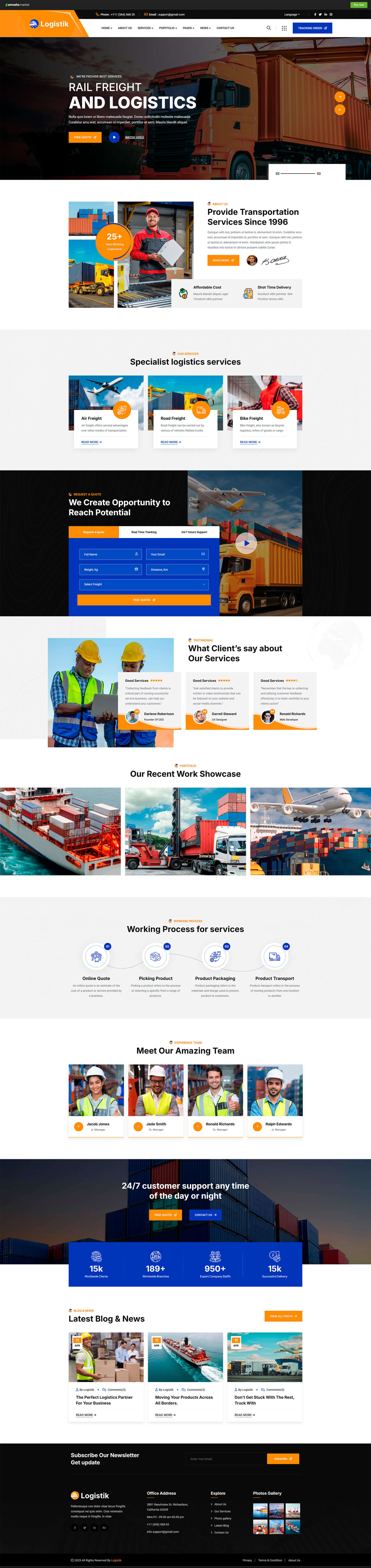 Logistik One — cовременный WordPress-сайт для компаний грузоперевозчиков - главная страница