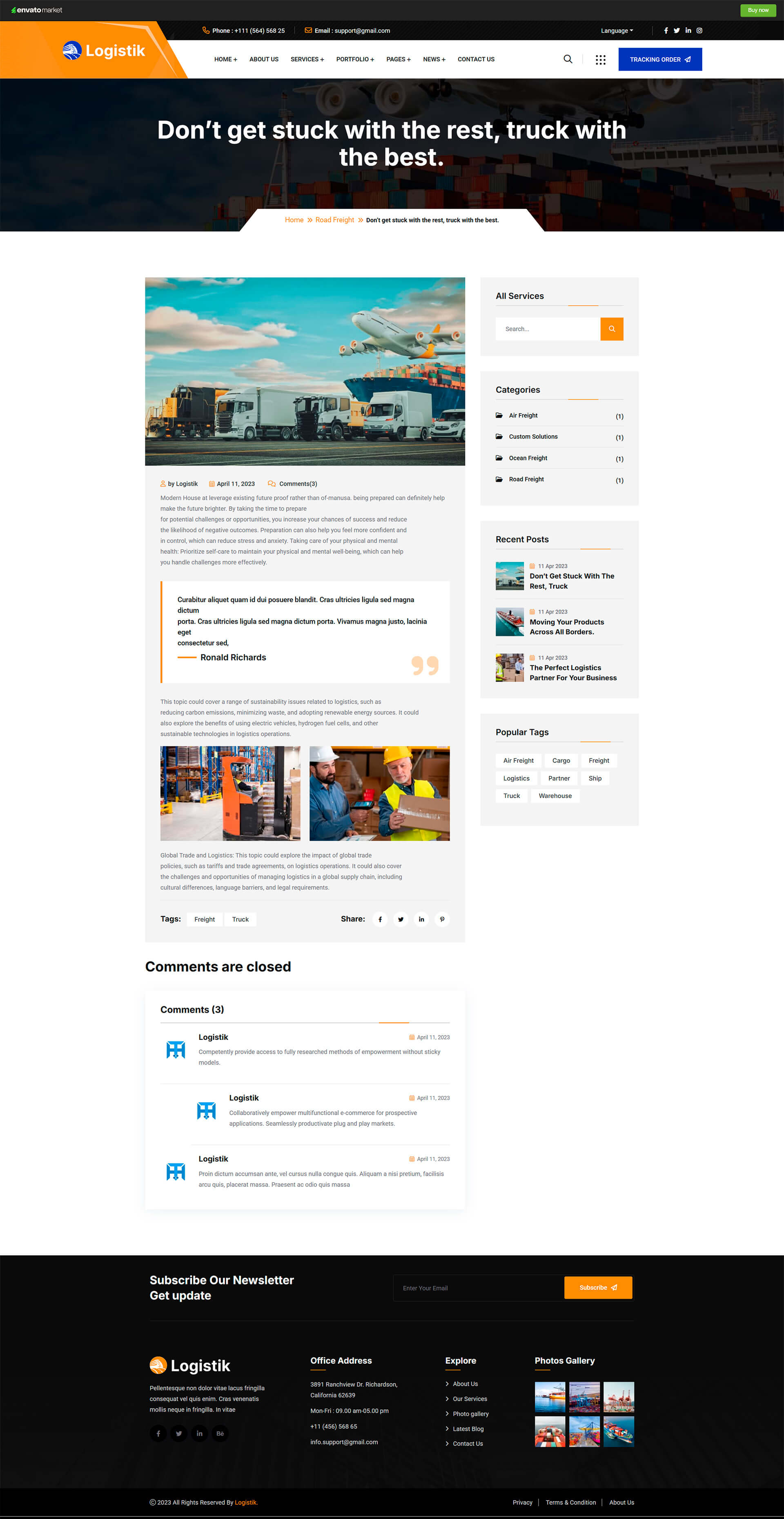 Logistik One — cовременный WordPress-сайт для компаний грузоперевозчиков - публикация в блоге