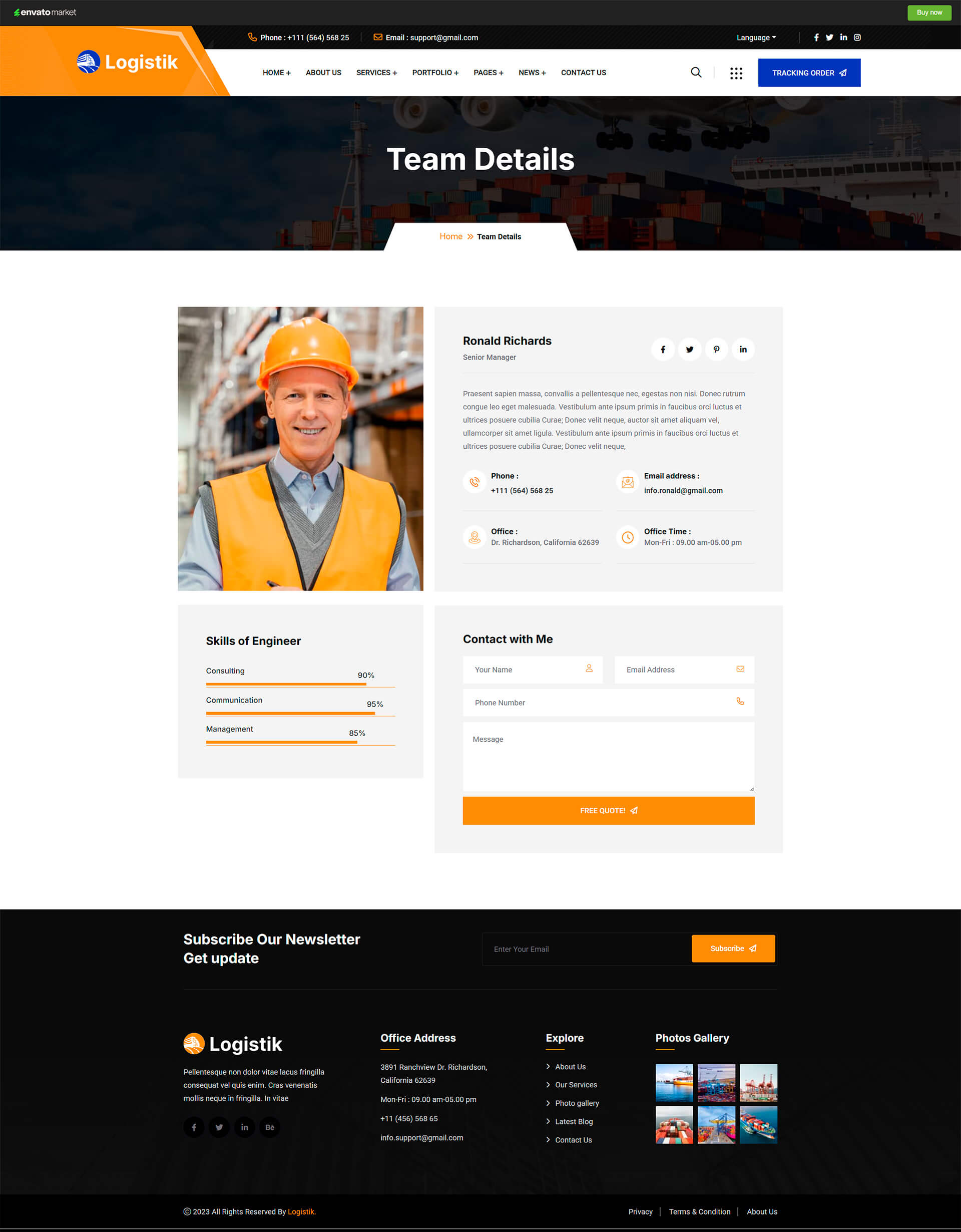 Logistik One — cовременный WordPress-сайт для компаний грузоперевозчиков - сотрудник