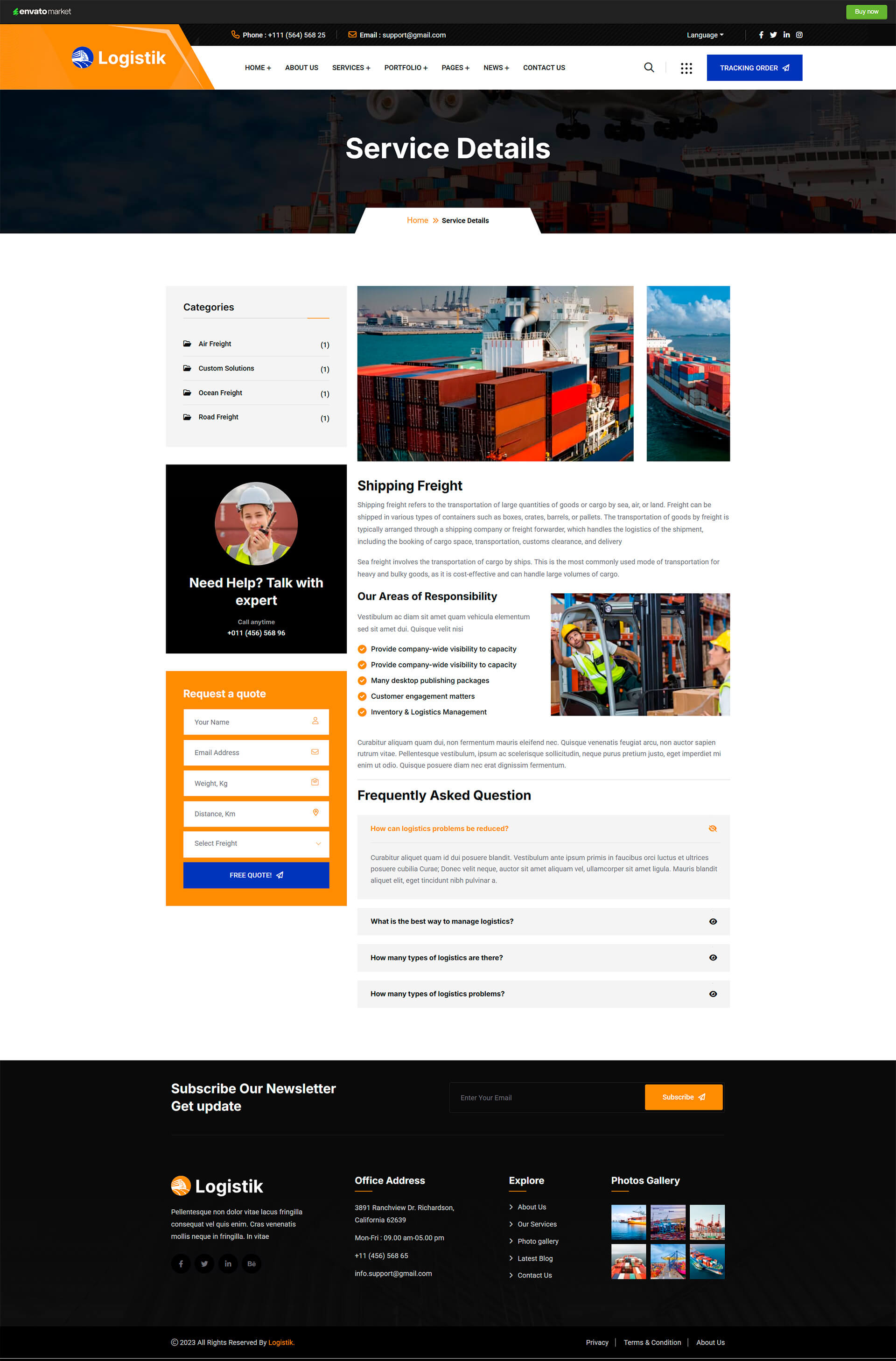 Logistik One — cовременный WordPress-сайт для компаний грузоперевозчиков - услуга