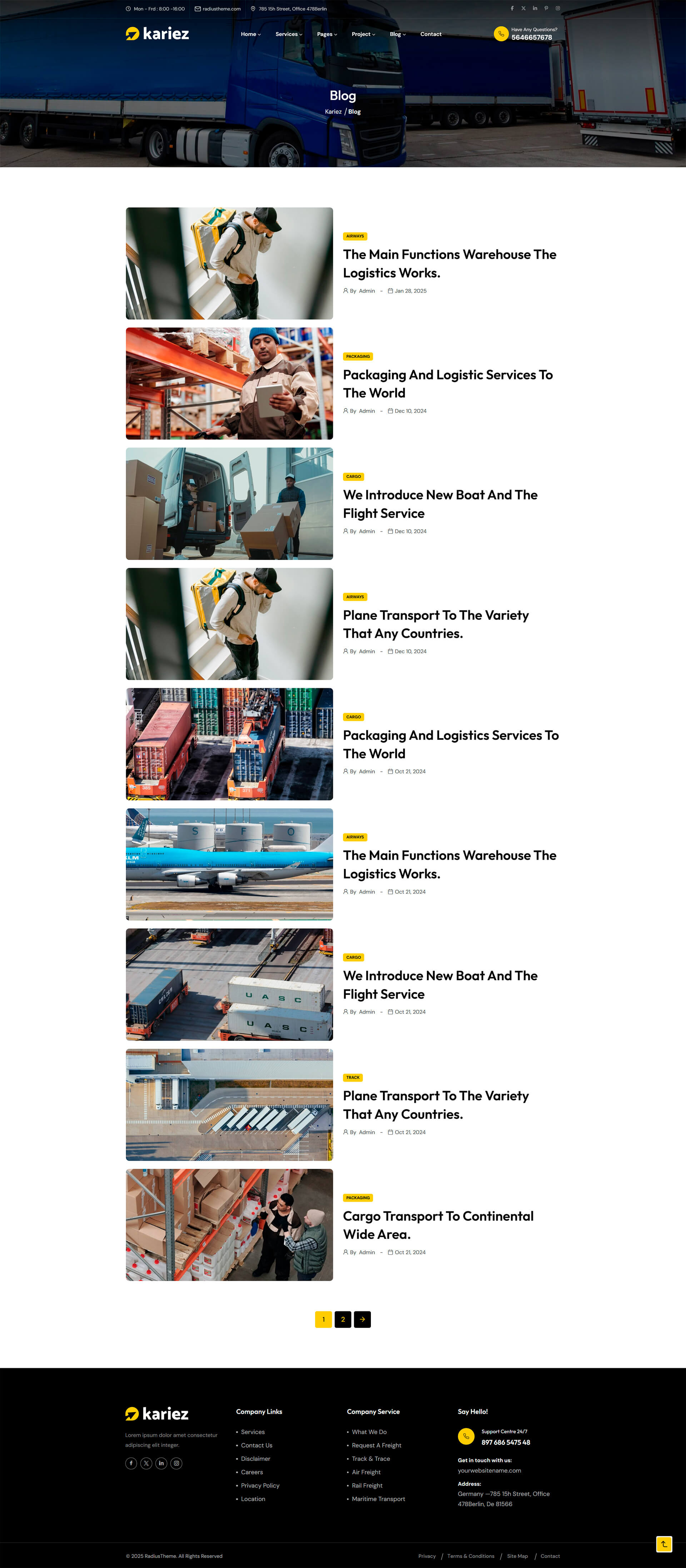 Logistik Two — готовый сайт для логистической компании - раздел блог