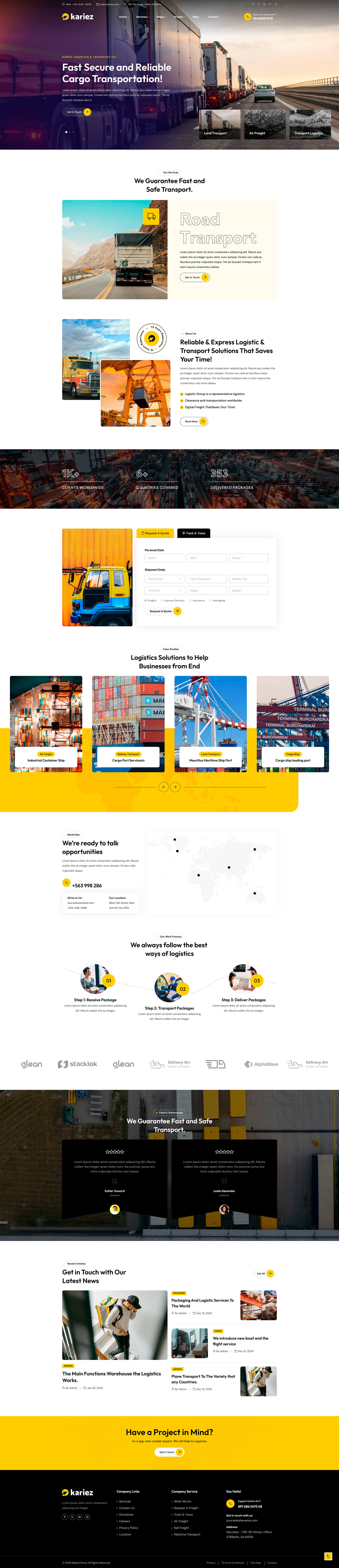 Logistik Two — готовый сайт для логистической компании - главная страница